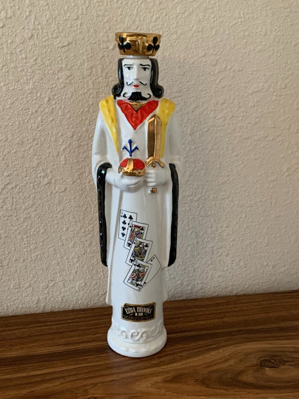 Vintage 1969 Ezra Brooks "King of Clubs" Ceramic Decanter 16" Bottle